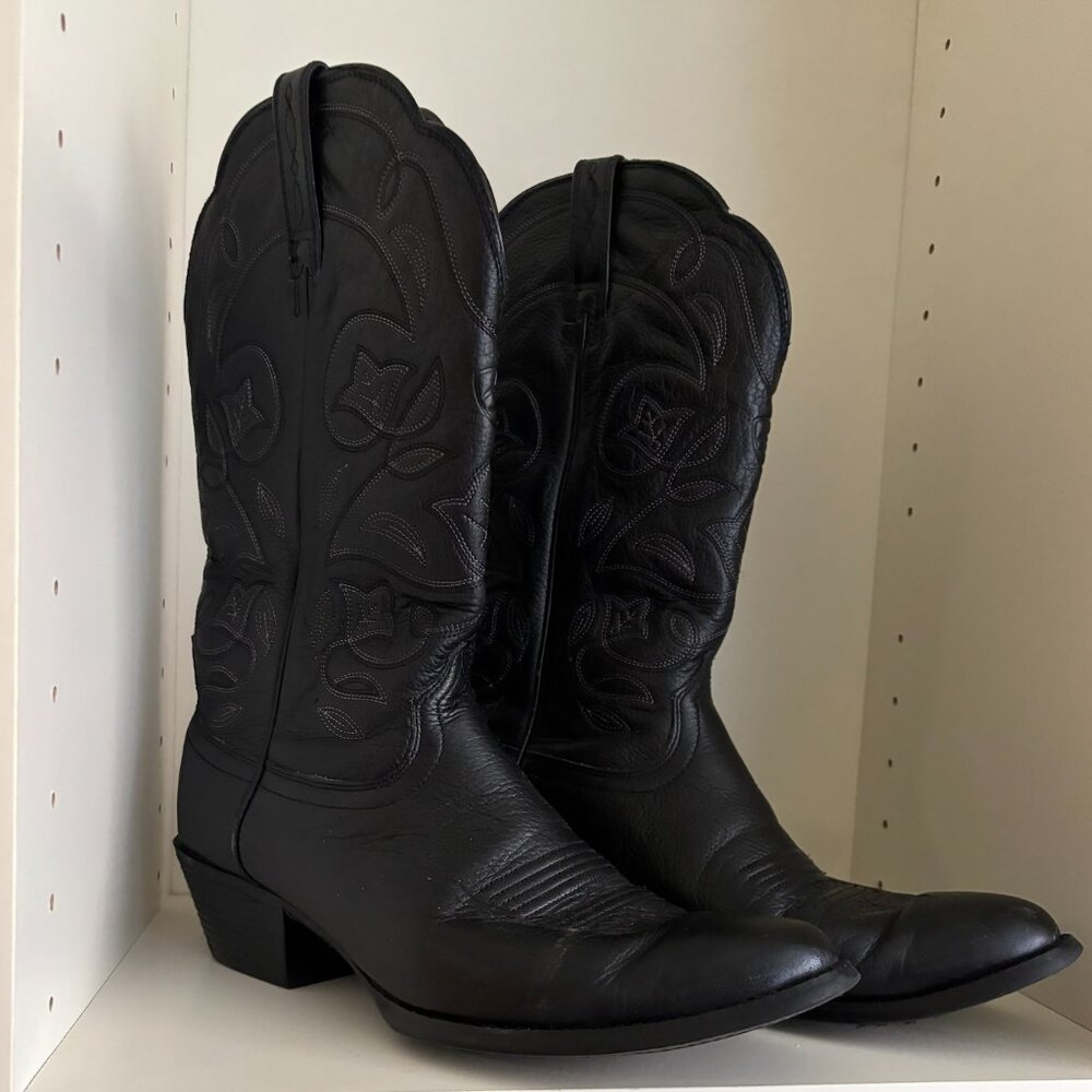 WOMENS ARIAT HERITAGE WESTERN Regular  TOE BLACK LEATHER WESTERN COWBOY BOOTS 10 - Picture 3 of 10